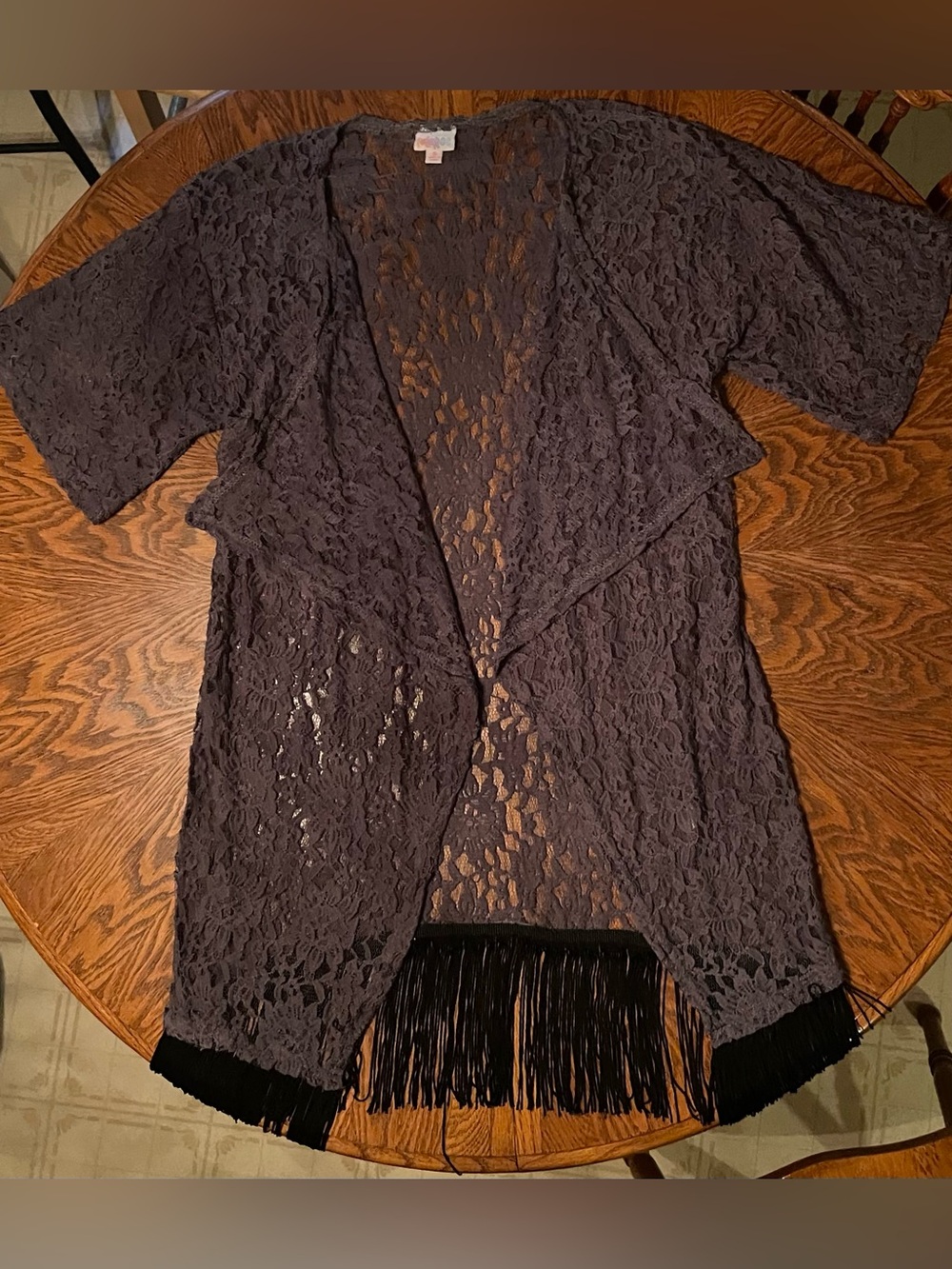 LuLaRoe Lace Monroe in Charcoal with Black Fringe Size S (0-12)